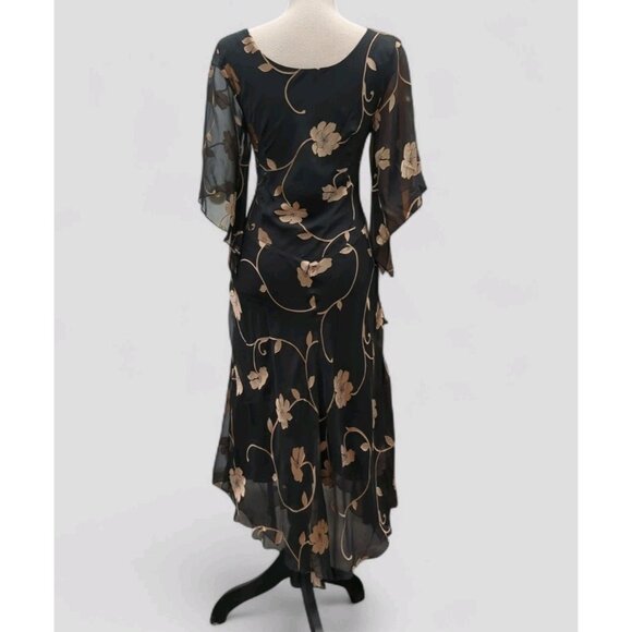 Vintage 90s Y2K Silk Midi Dress 6 Whimsigoth Fairy Grunge Flare Bias Babydoll - Picture 2 of 10